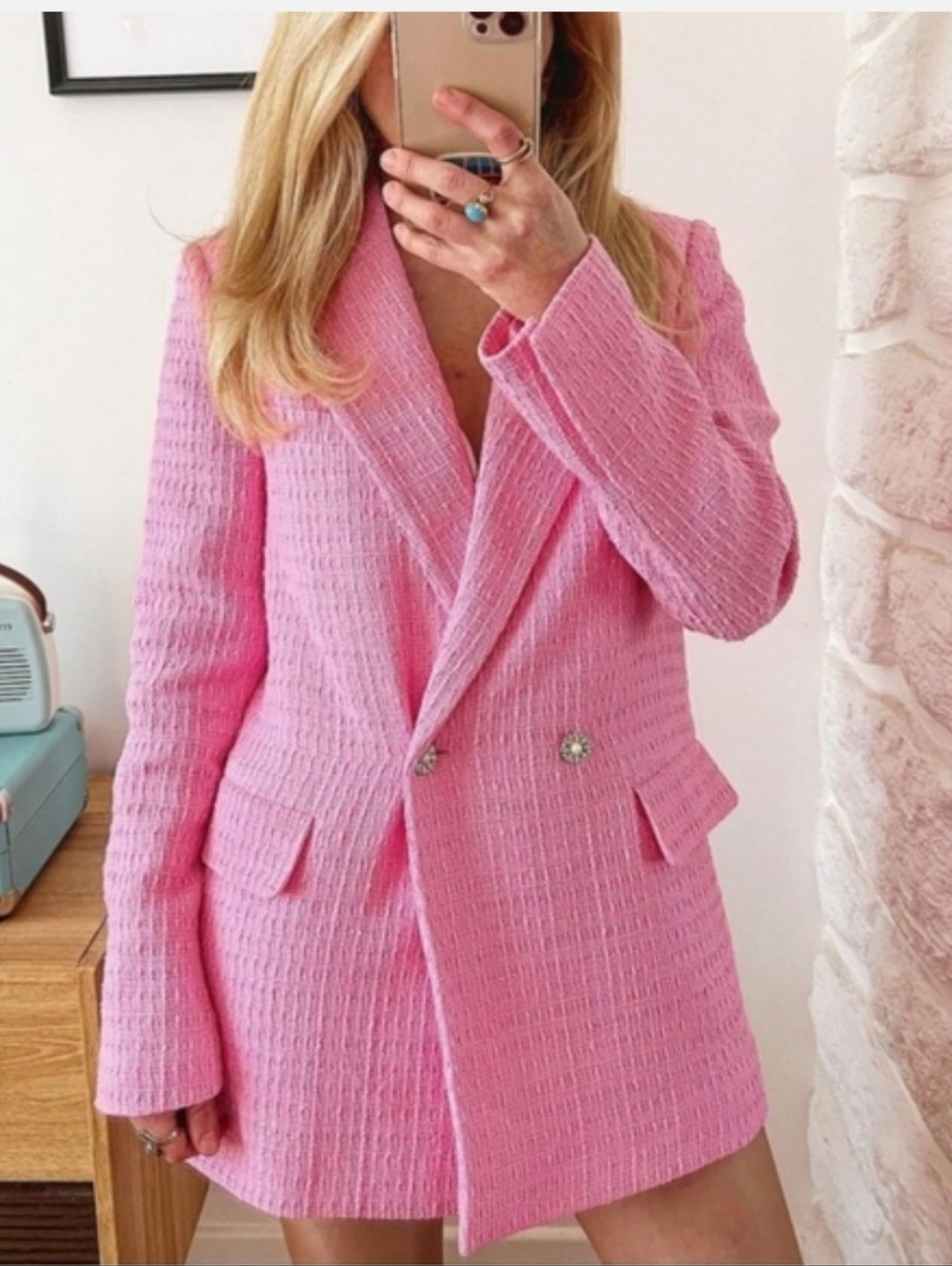 Zara Textured Tweed Pink Blazer Size Xs And S